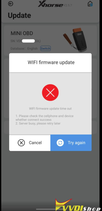 Xhorse Mini Obd Tool Wifi Firmware Timeout