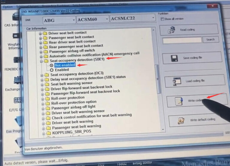 BMW E61 E60 Airbag Seat Occupancy Sensor Coding with Xhorse VVDI