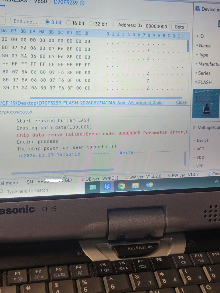 Xhorse Multi Prog Audi BCM2 D70F3239 Chip Data Erase Failed 1