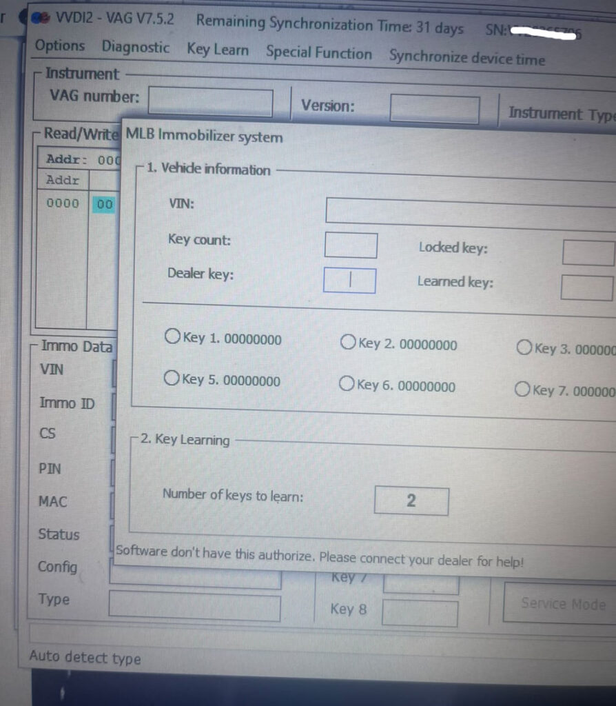 VVDI2 MLB Software does not have license